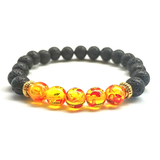 Wisdom Resonance Bracelet: Amber & Lava Stone - 10mm
