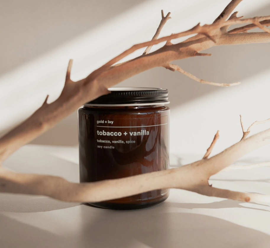 tobacco spice and vanilla candle lumire candle: sexy spice, tobacco, cacao, vanilla, cedarwood Lulu Candles Tobacco + Vanilla Collection