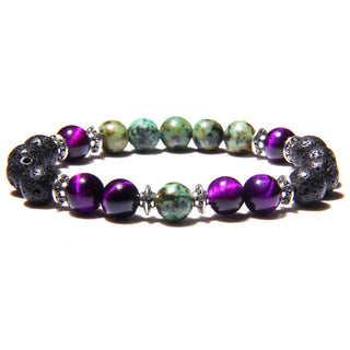 Resilient Spirit Bracelet: Purple Tiger's Eye, African Turquoise & Lava Stone