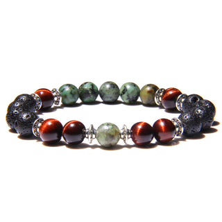 Mindful Momentum Bracelet: Red Tiger's Eye, African Turquoise & Lava Stone
