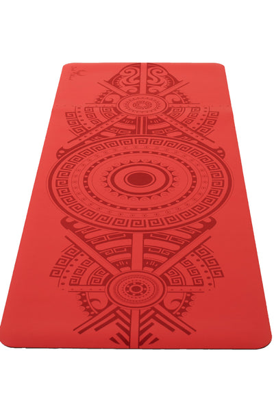 Yoga Mat - Quilted 100% Polished Cotton Indochine Fabric: Red/Burgundy  70x24 - Boon Decor