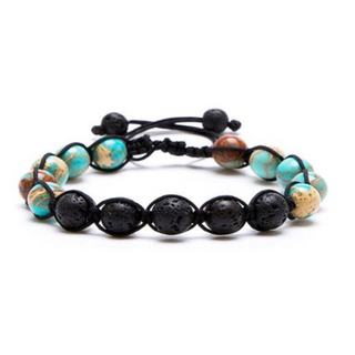 Natural Healing Bracelet- Adjustable Cord & Diffuser- Blue Imperial Jasper and Lava Stone