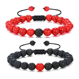 Natural Healing Set- Adjustable Cord & Diffuser- Red Turquoise and Lava Stone Paired Set