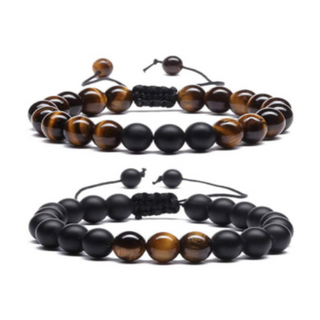 Natural Healing Set-  Adjustable Cord & Diffuser- Tigers Eye, Black Matte Onyx and Lava Stone Paired Set